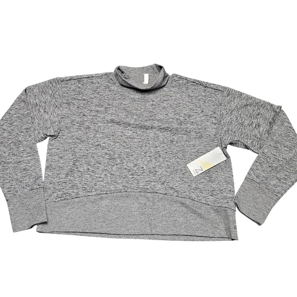 Z by Zella Funnel Neck Pullover Large Gray Heather Cropped Athleisure w Tags